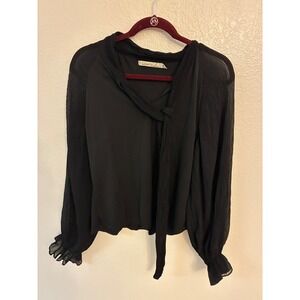 Liberty Love Black Pleated Long Sleeve Tie Neck Blouse XL